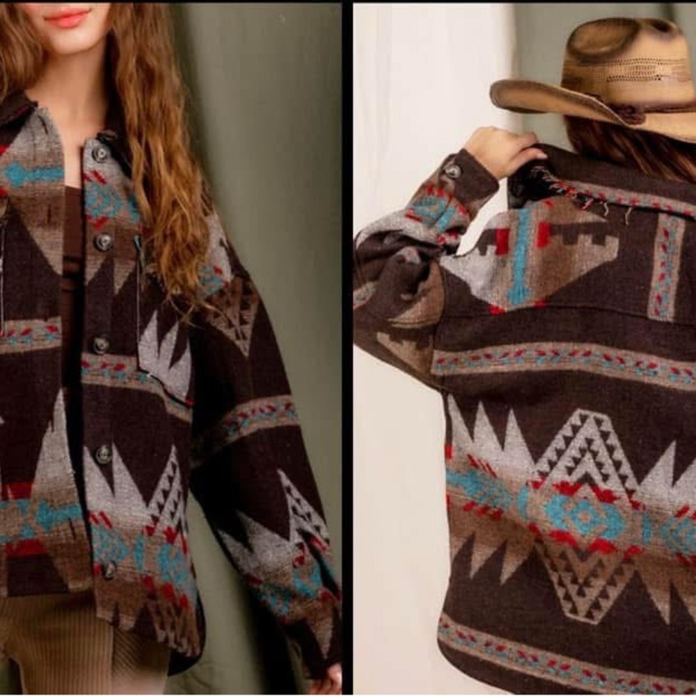 Aztec Print Blanket Jacket - Picture 2 of 13